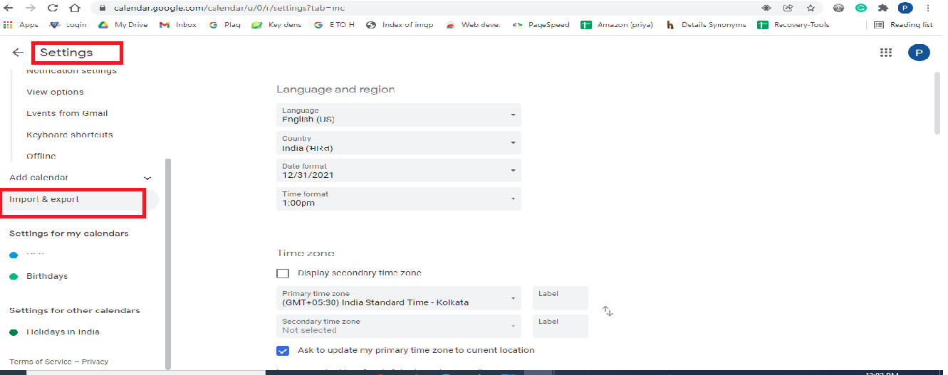 select import and export option