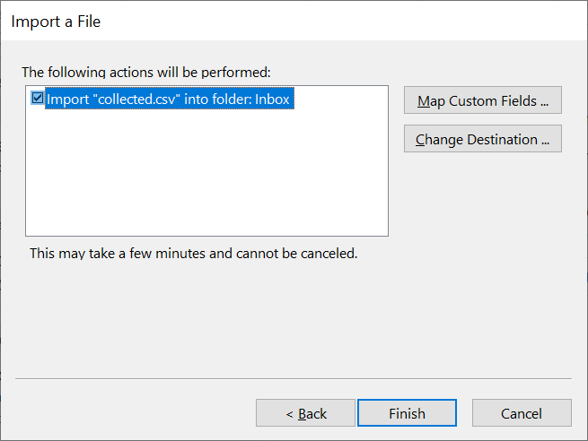 import the CSV file in Outlook PST