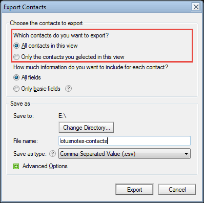 export lotus notes contacts to csv