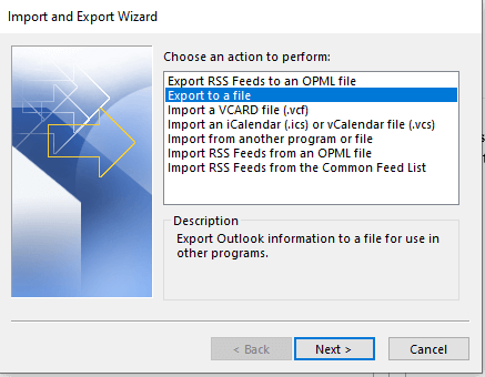 export pst file
