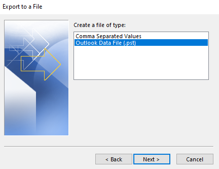 select outlook data file