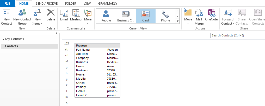 how to import contacts into outlook from vcard file