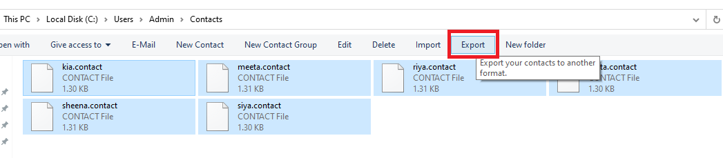 Export your contacts files