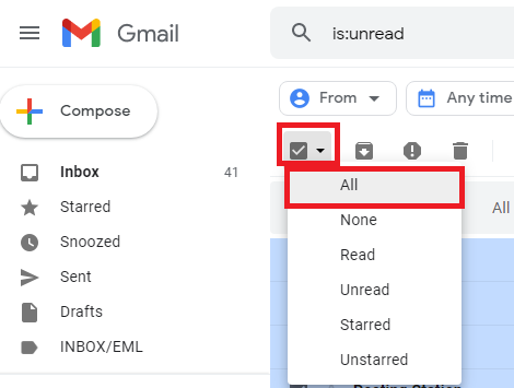 mass delete all unread emails in gmail