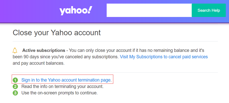 sign in yahoo termination page