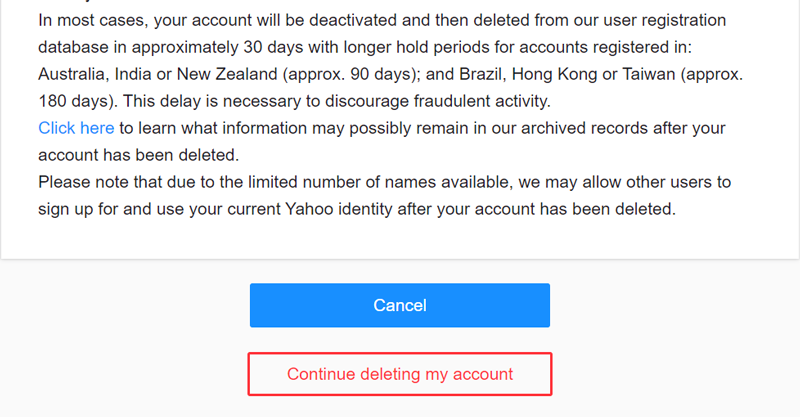 delete yahoo email account permanently