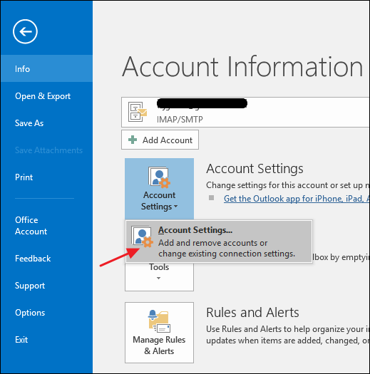  Select Account settings section from account information menu.