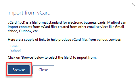 browse the data in the exported vCard file